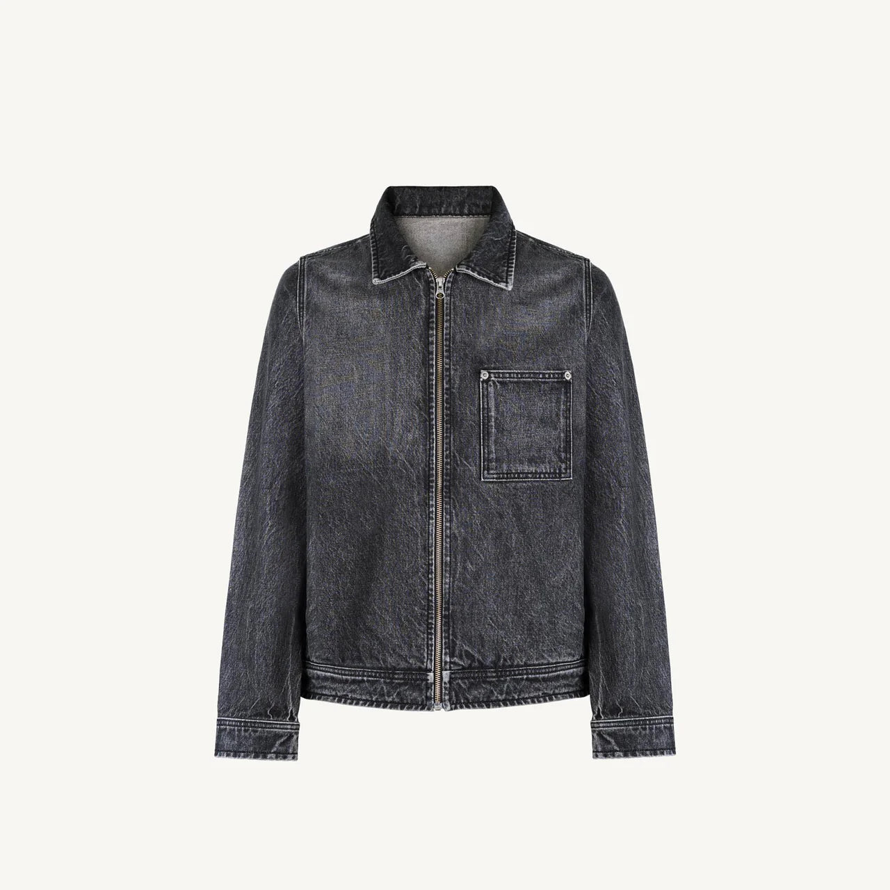 Scratch Patch Pocket Denim Jacket in Black Wash