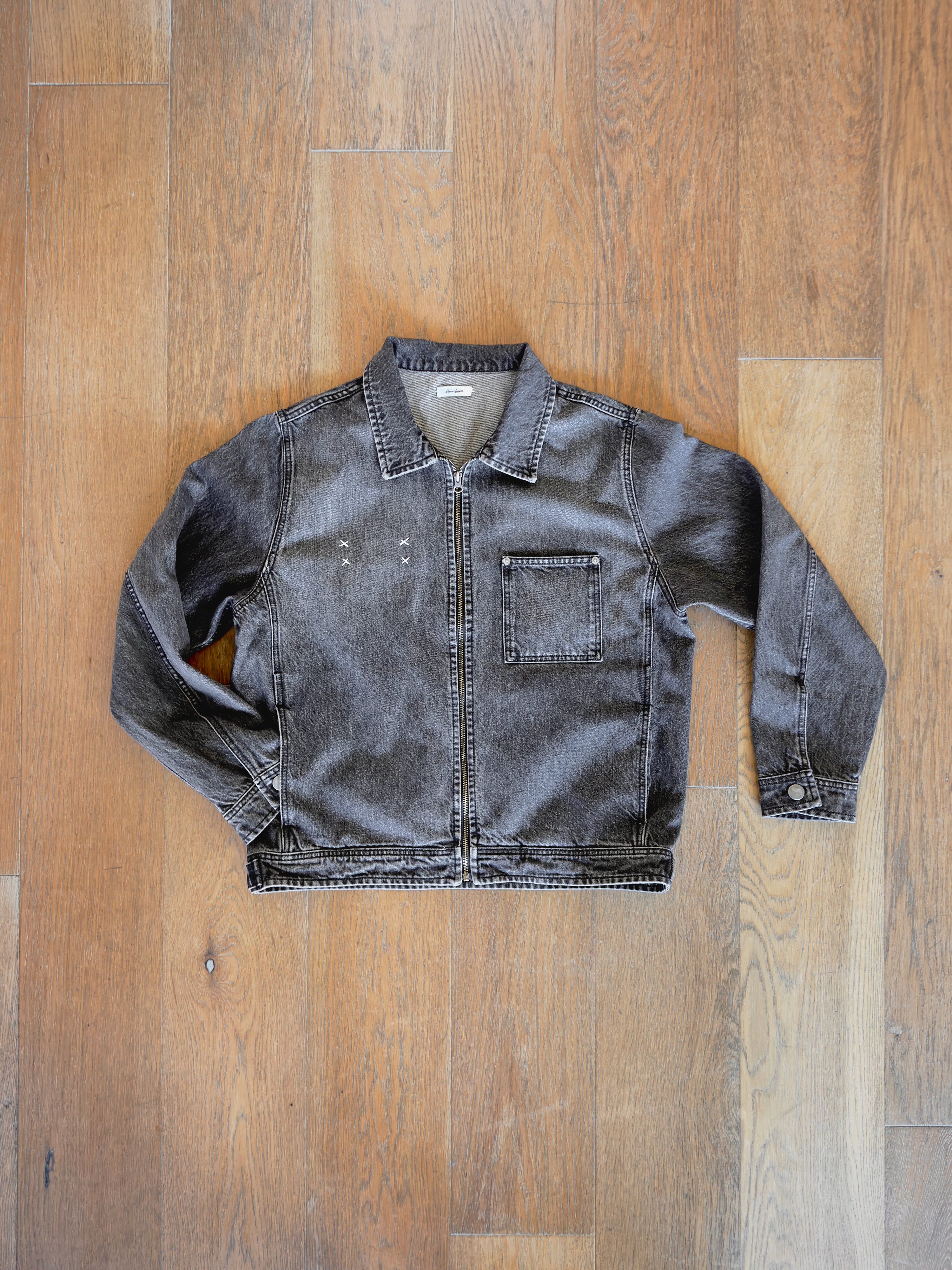 Scratch Patch Pocket Denim Jacket in Black Wash